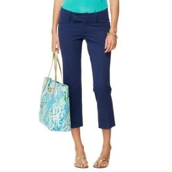 LILLY PULITZER Luxury Capri Pants in True Navy Blue Womens Sz 2 Stretch Twill - Picture 1 of 9